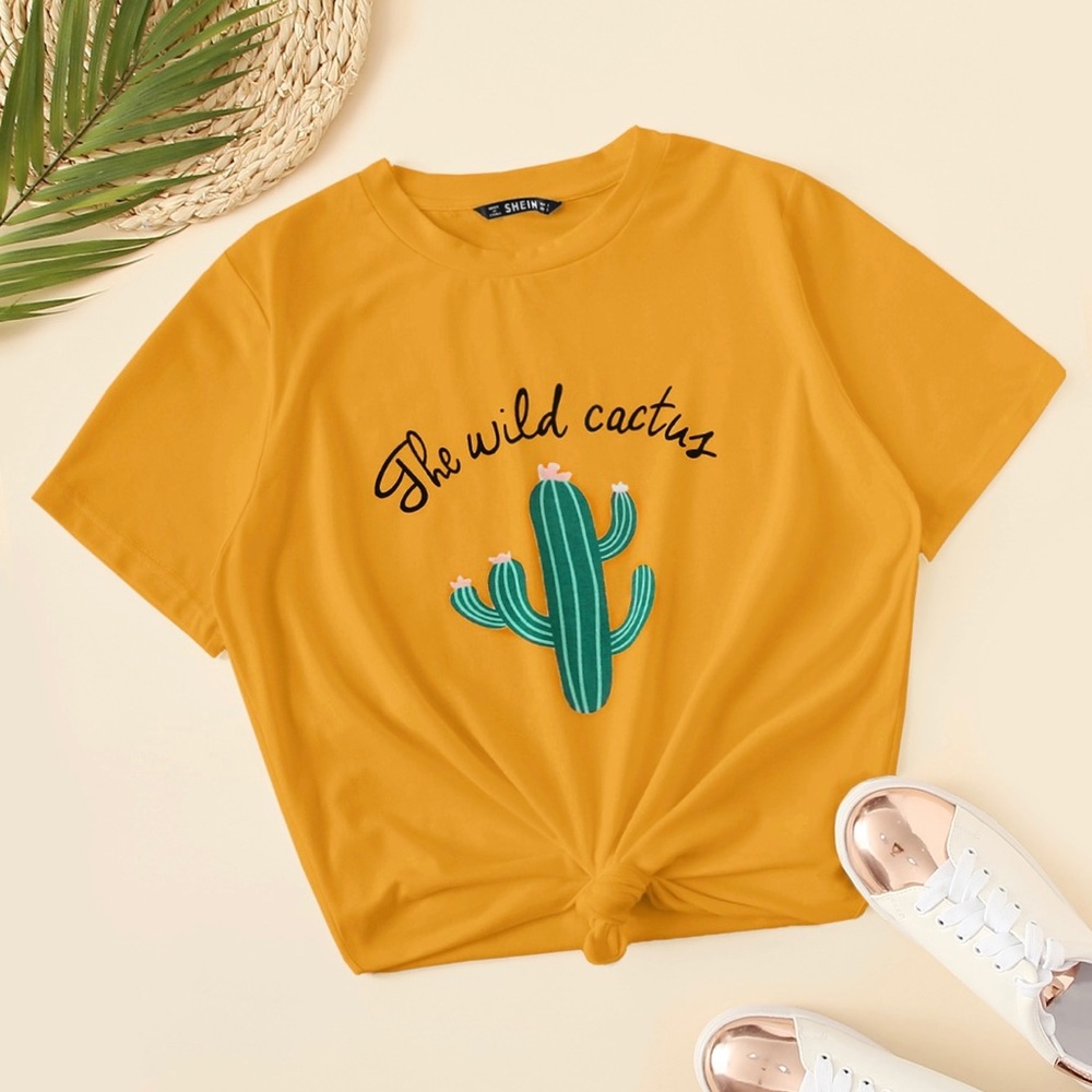 Shein | Mustard Yellow Graphic Cactus Tee Shirt